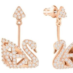 Swarovski Facet Swan Pierced Earrings Rose Gold